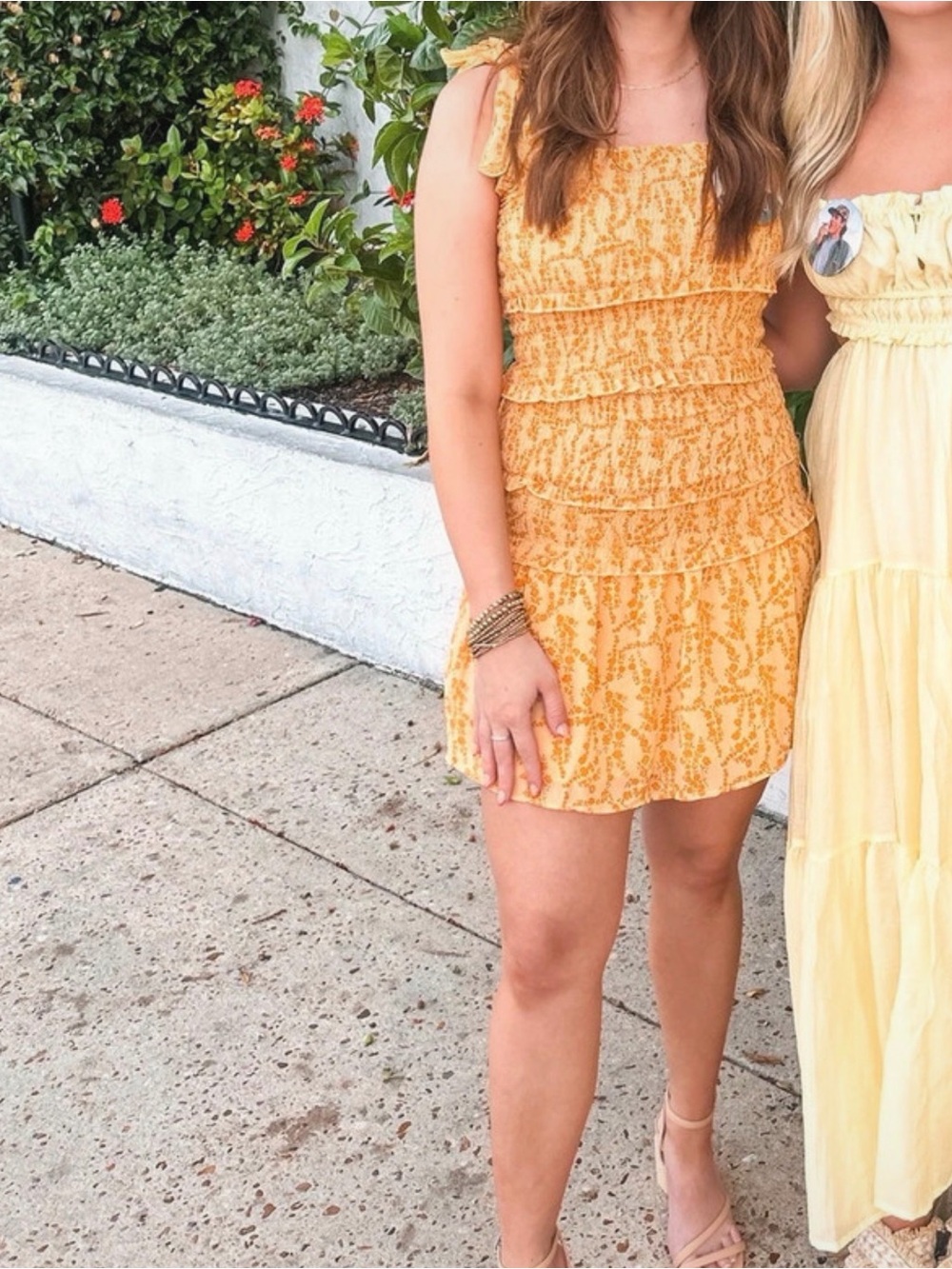 Amazon Yellow Floral Smocked Mini Dress